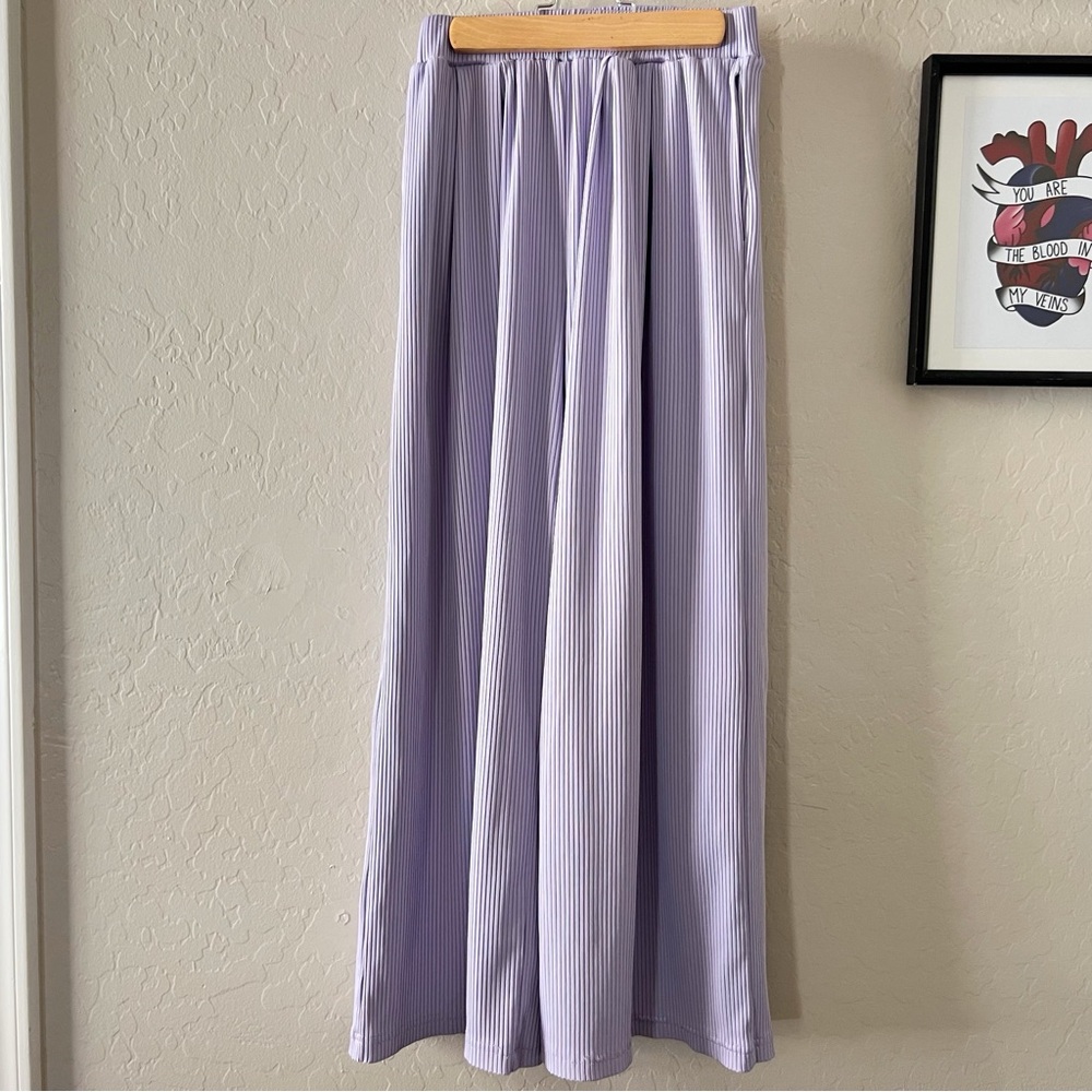 Ekouaer Lavender Ribbed Wide Leg Pants